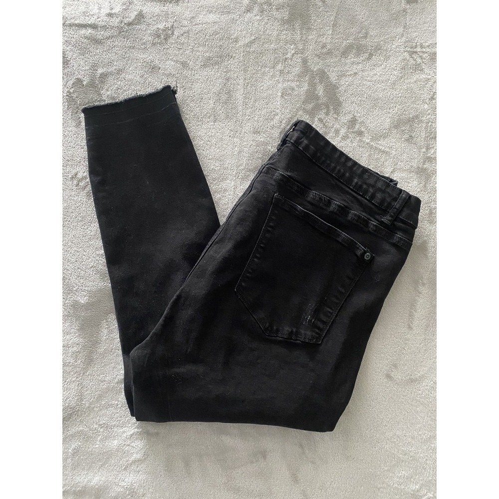Judy Blue Jeans Womens 1XL Black Distressed High‎ Rise Skinny Raw Hem Stretch